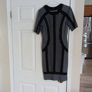 BCBGMaxAzria Black and White Patterned Midi Dress